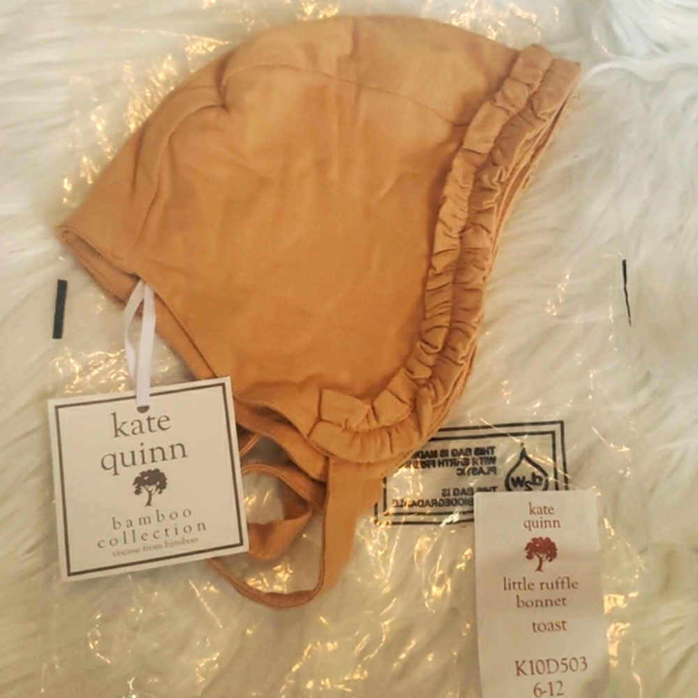 Kate Quinn 6-12 month ruffle bonnet in toast.